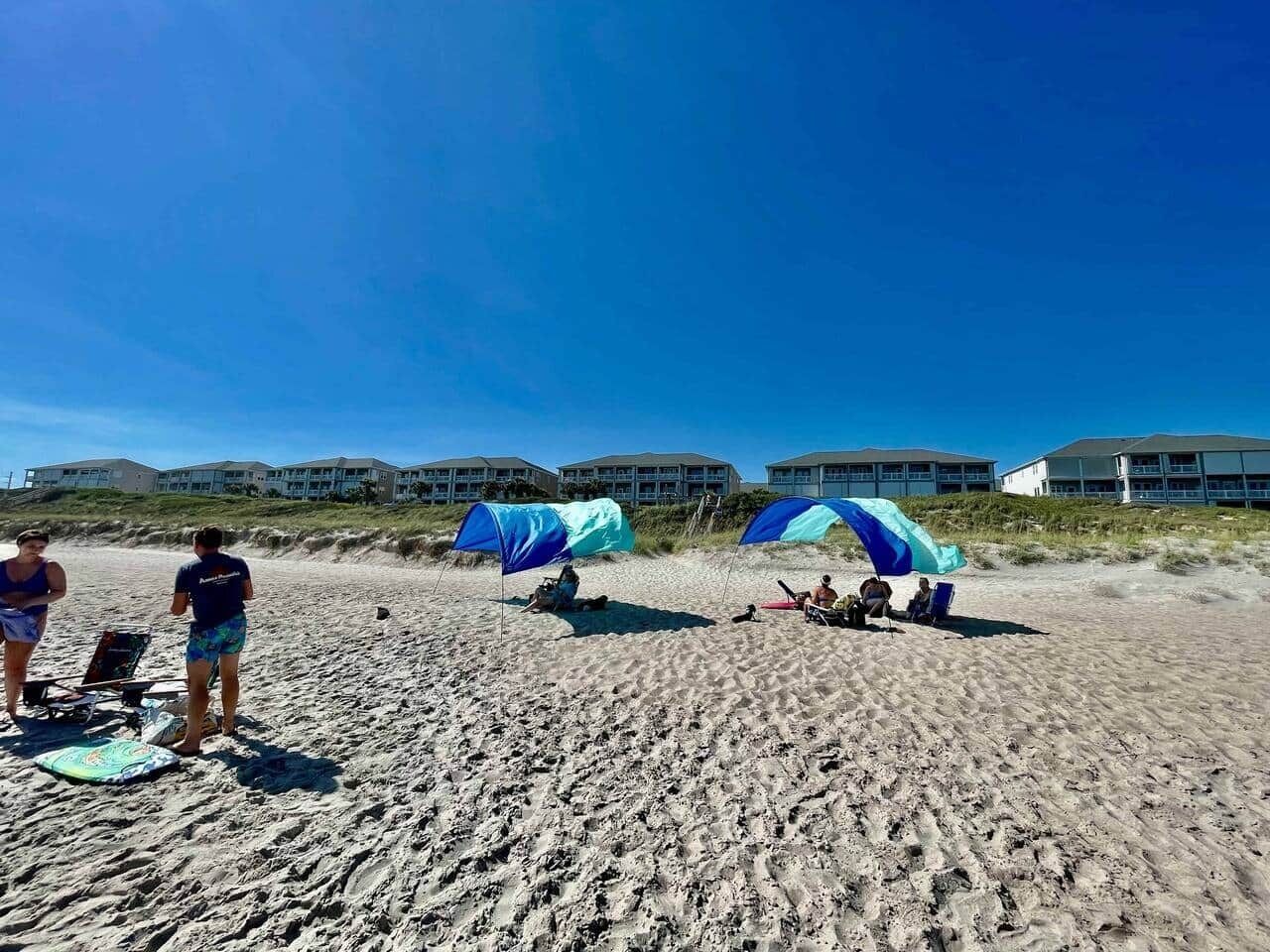 On the beach, sun-loungers, beach towels