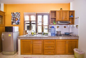 Fridge, microwave, electric kettle, rice cooker