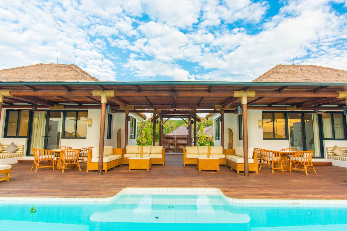 2 Bedrooms Oceanview Pool Villa | Living area | Smart TV, fireplace