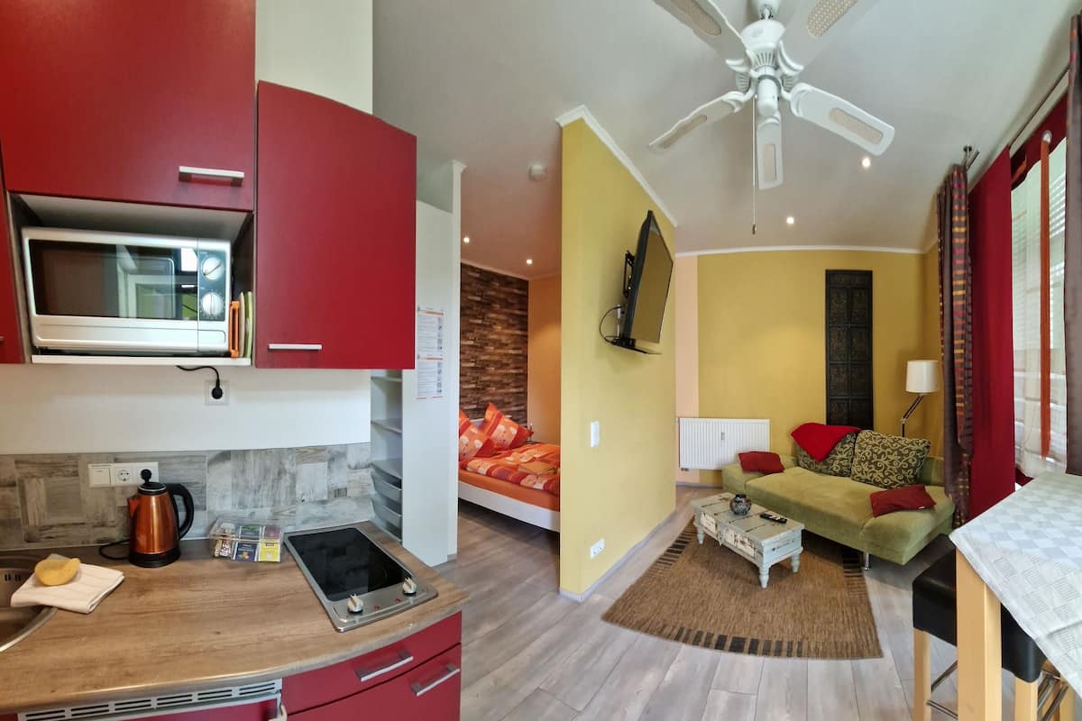 City Studio, Garden View | Living area | 43-inch flat-screen TV with cable channels, TV, first-run movies