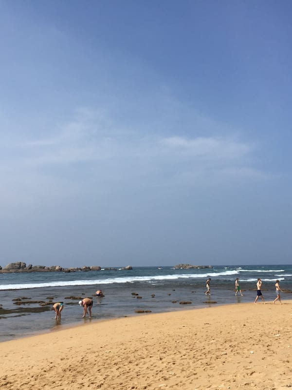 On the beach, sun-loungers, beach towels