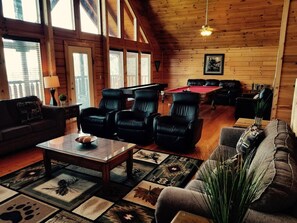 TV, fireplace, video games, DVD player