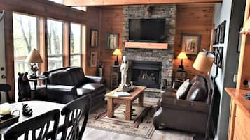 TV, fireplace, video-game console, Netflix