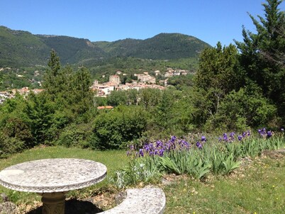 Secluded villa with large garden pool
Overlooks beautiful picturesque
village