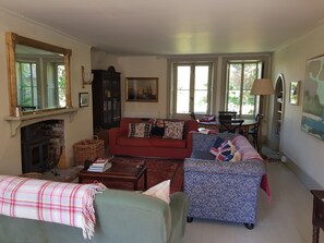 Älytelevisio, takka, DVD-soitin, pöytätennispöytä