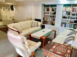 Tv, eldstad, dvd-spelare och böcker