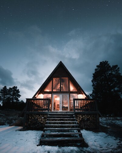 A-Frame Mountain View Cabin with loft on 1.5 acres in Coconino National Forest