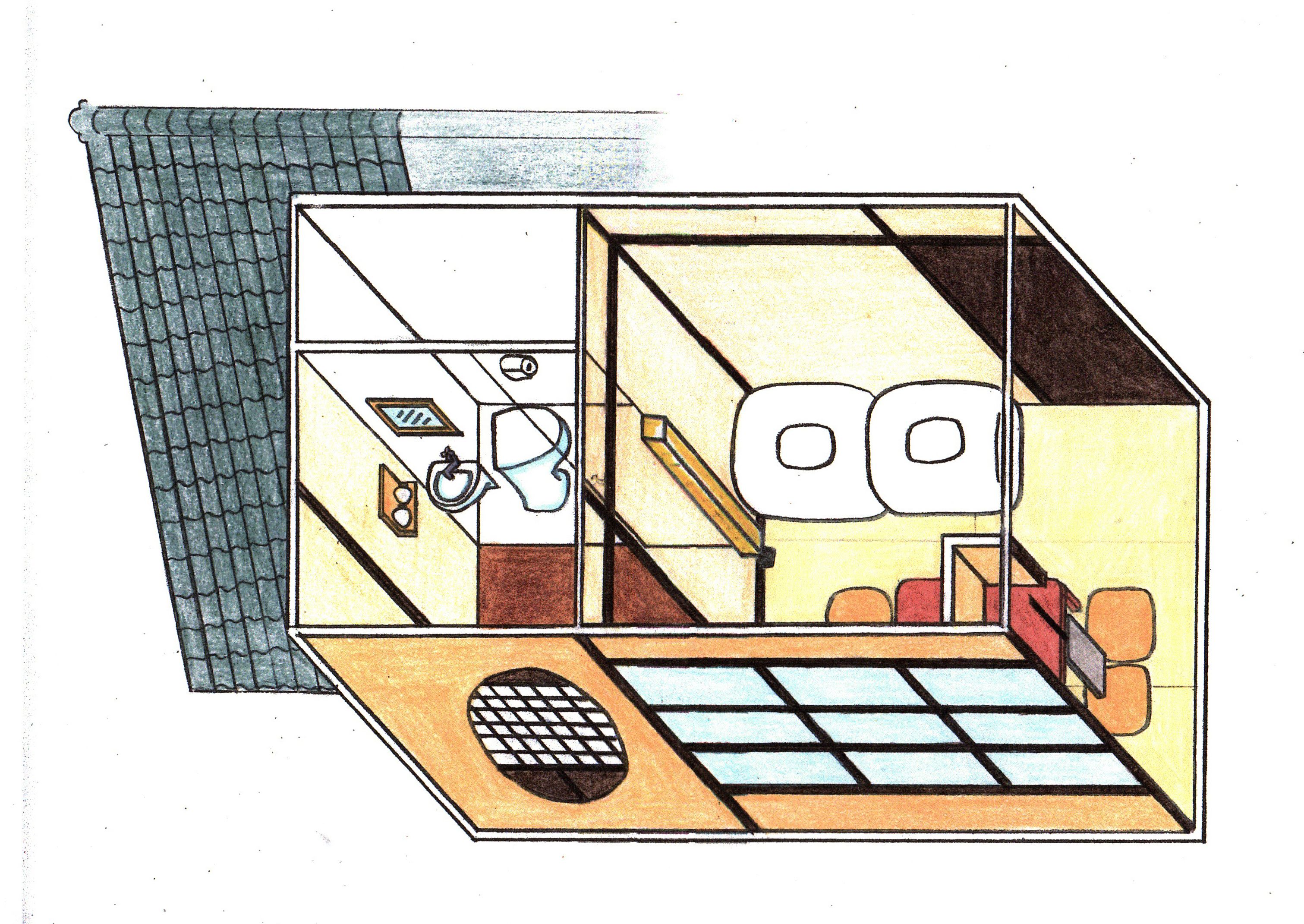 A room with a bed, a window, and a door.