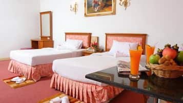 Minibar, desk, free rollaway beds, bed sheets