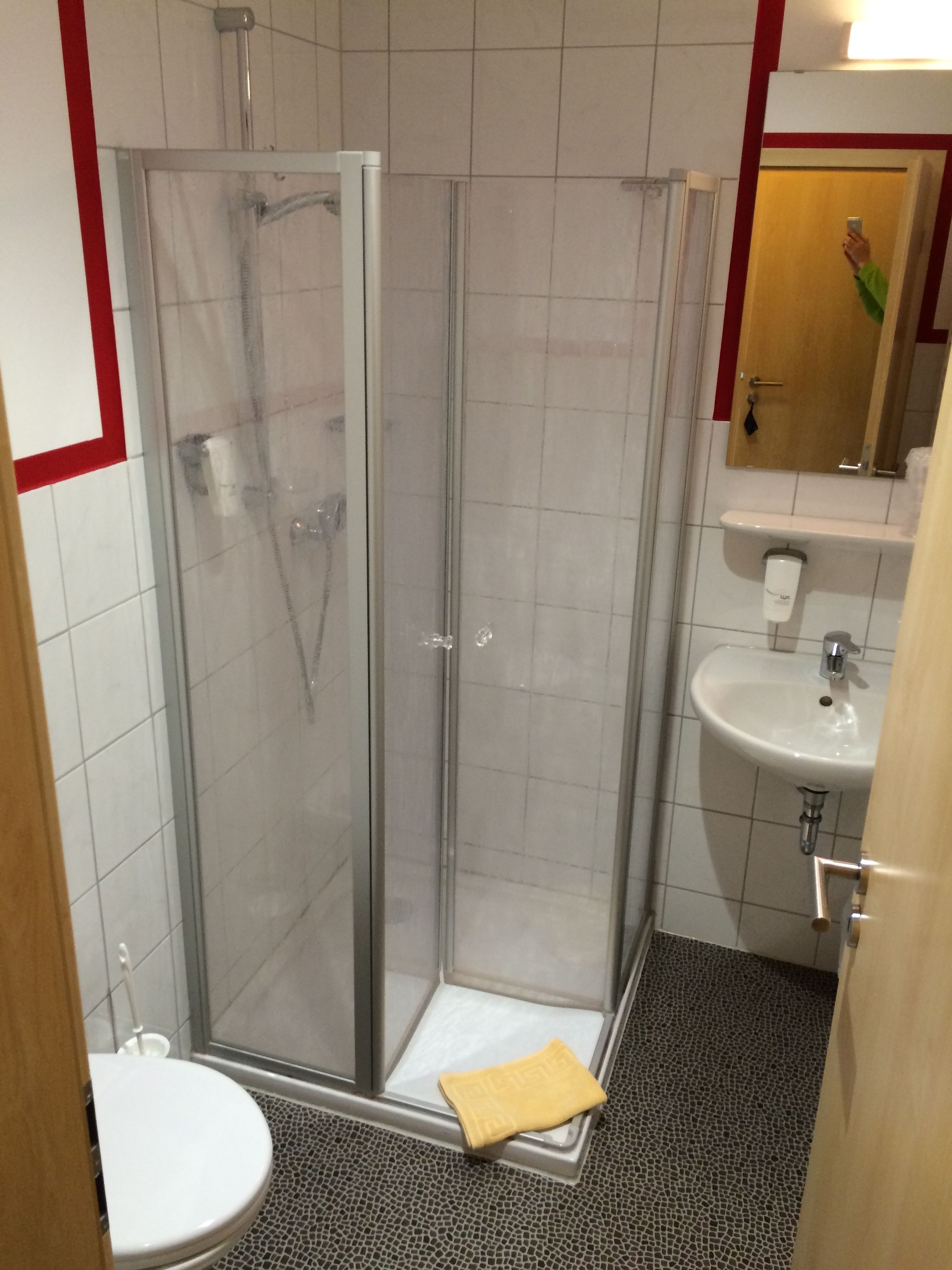 double room single use | bathroom | shower, free toiletries, hair dryer, towels