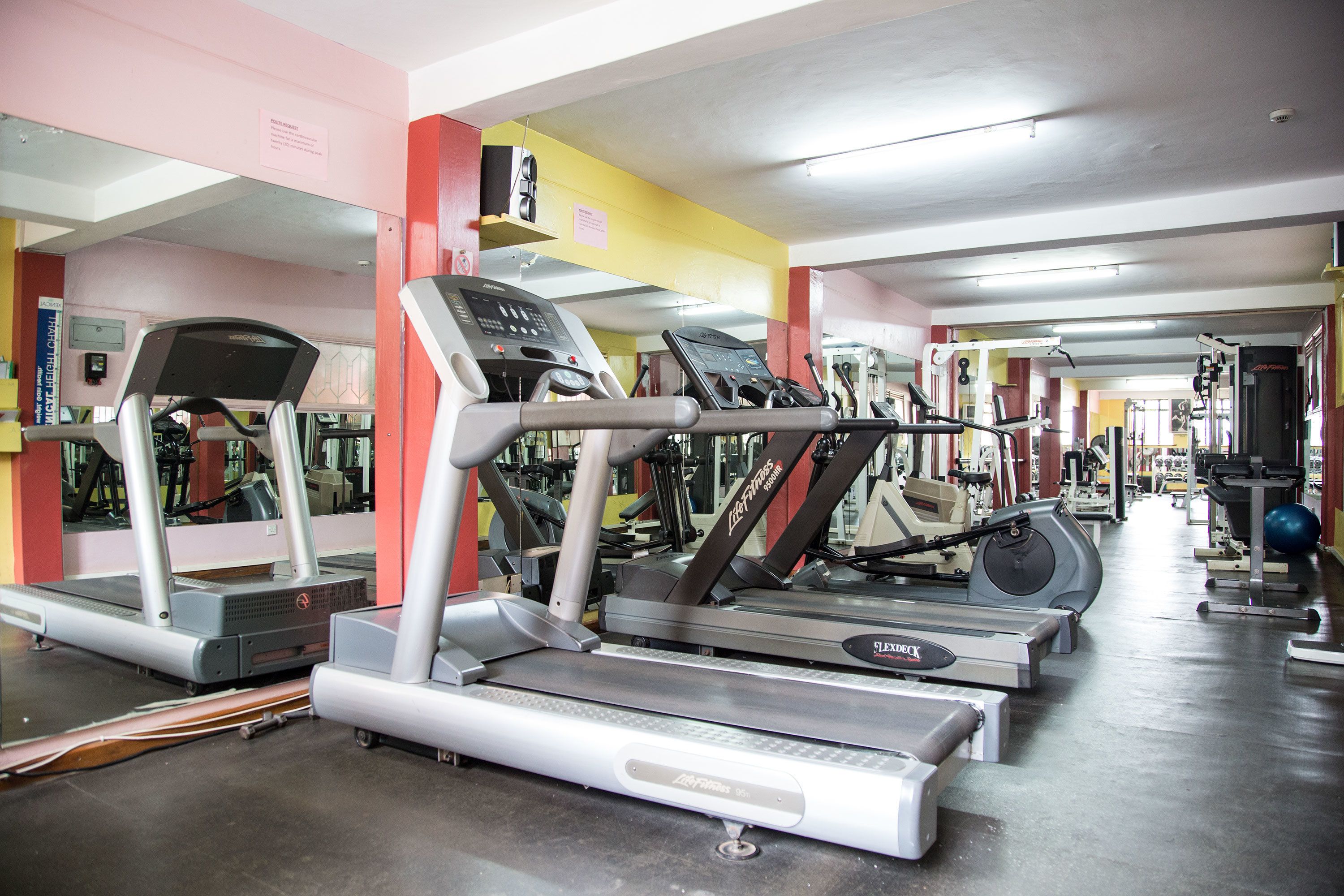 A gym with multiple treadmills and exercise equipment.