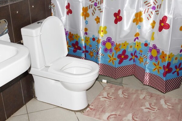 Shower, free toiletries, towels