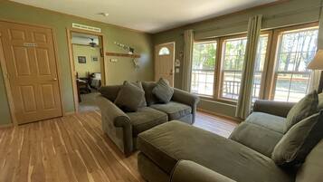 Smart TV, fireplace, DVD player, foosball