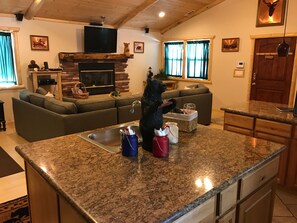 Smart TV, fireplace, video games, DVD player