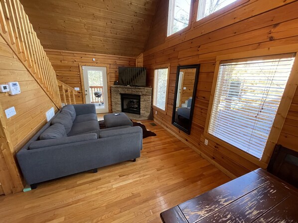 TV, fireplace, video games, DVD player