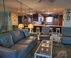 TV, DVD player, books, stereo