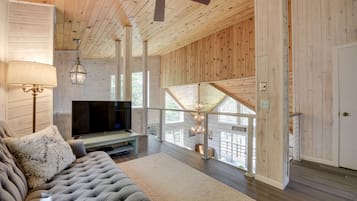 Smart TV, fireplace, DVD player, books