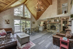 Smart TV, fireplace, DVD player, books