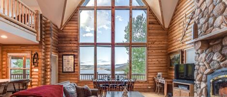 Téléviseur, foyer, lecteur de DVD, livres