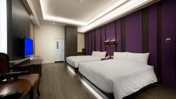 Desk, blackout drapes, soundproofing, bed sheets