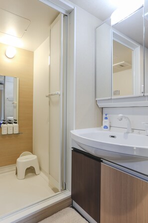 独立的浴缸和淋浴、免费洗浴用品、吹风机、拖鞋