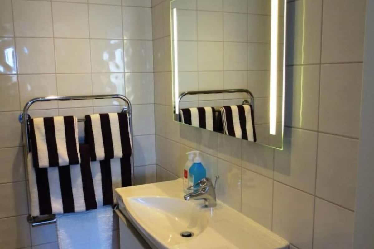 shower, hydromassage showerhead, free toiletries, hair dryer