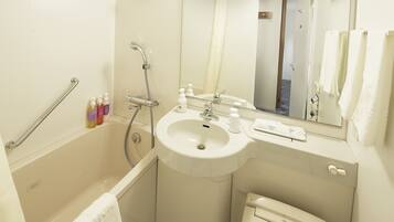 Shower, free toiletries, hair dryer, slippers