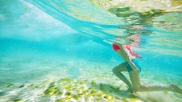 Private beach, white sand, free beach cabanas, sun-loungers