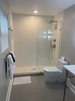 Ensemble douche/baignoire, sèche-cheveux, bidet, serviettes fournies