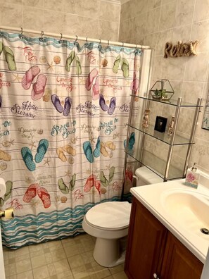 Ensemble baignoire-douche, séchoir à cheveux, serviettes fournies