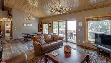 Smart TV, fireplace, video games, DVD player