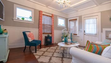 Smart TV, fireplace, DVD player, video library