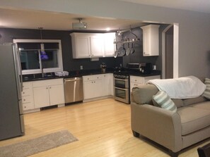 Smart TV, fireplace, video games, DVD player