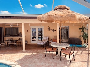 Outdoor dining - Waterfront Pool Home with Dock directly On Bal Harbor (Apollo Beach)