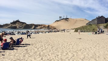 On the beach, beach towels