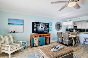 Smart TV, DVD player, books, video library