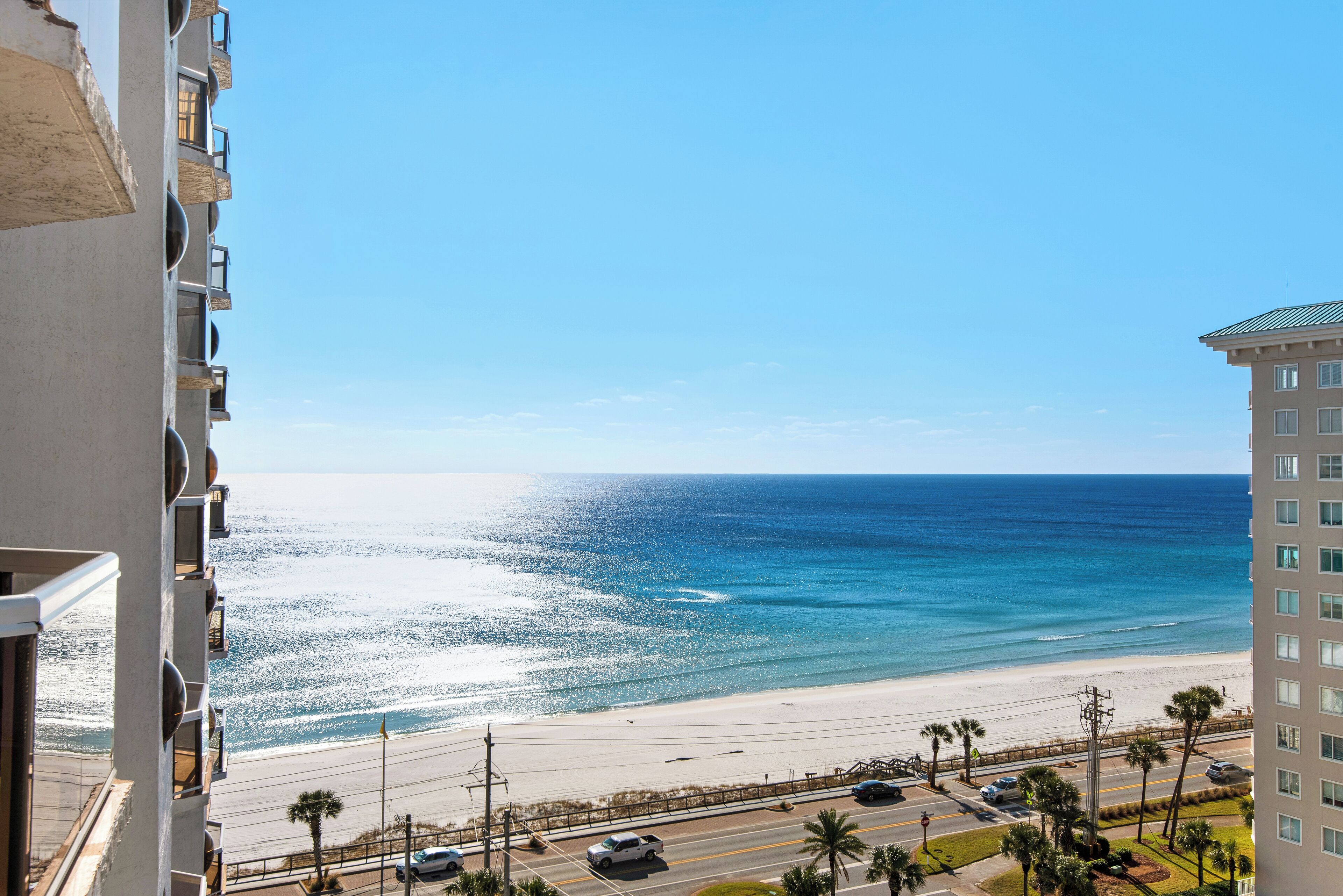 On the beach, sun-loungers
