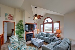 Smart TV, fireplace, DVD player, foosball