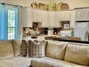 Télévision, cheminée, lecteur de DVD, livres