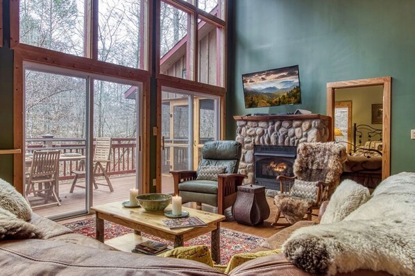 Smart TV, fireplace, video games, DVD player