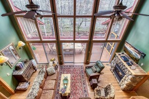 Smart TV, fireplace, video games, DVD player