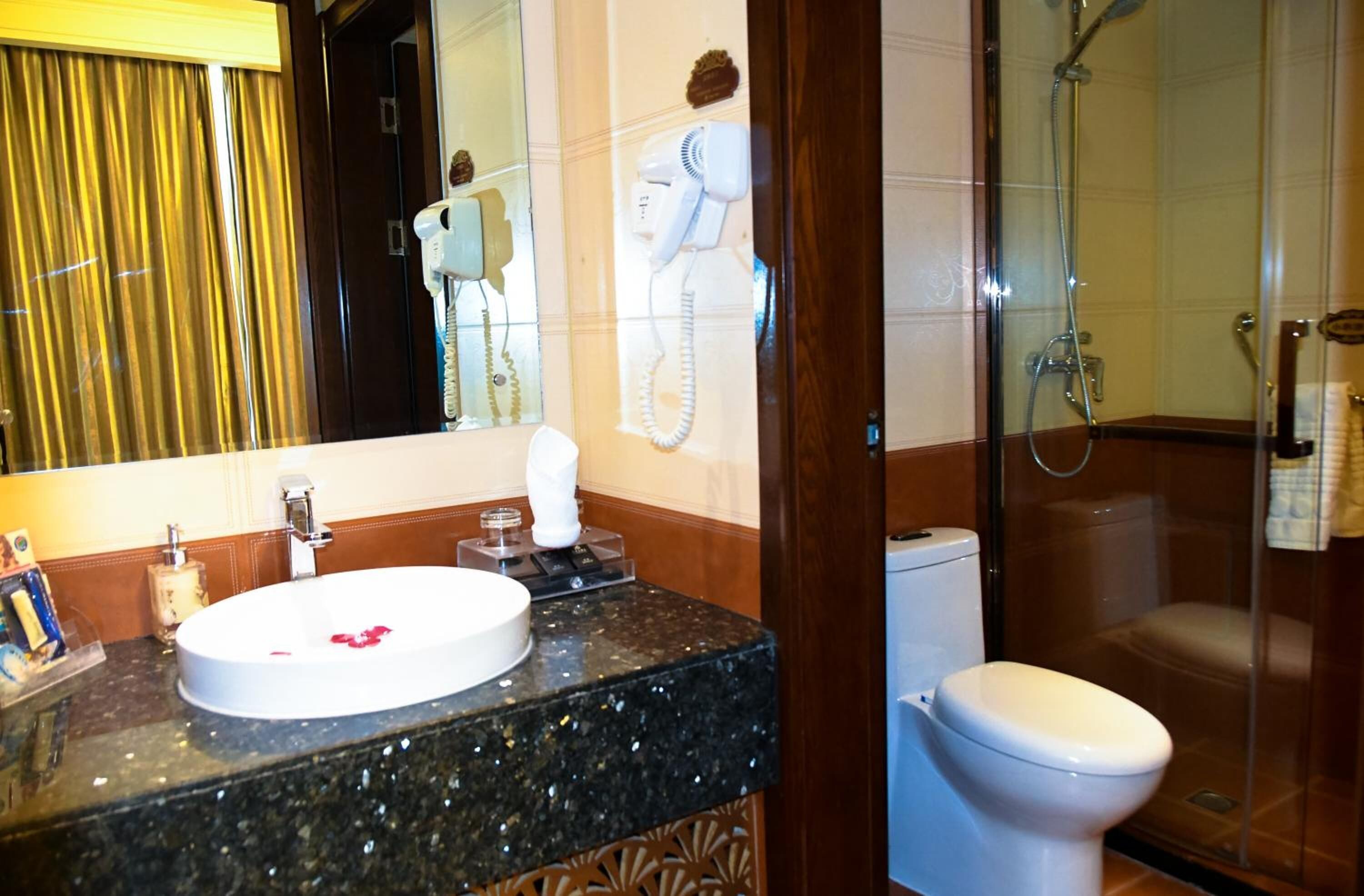 shower, free toiletries, hair dryer, slippers