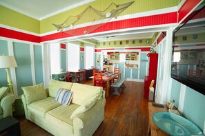 Smart TV, DVD player, books, video library