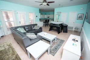 Smart TV, DVD player, books, video library