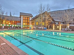 Outdoor pool, a heated pool - Vail Creekside 1BR + 1 Loft BR w/ Mtn Views!--free shuttle to skiing (Vail)