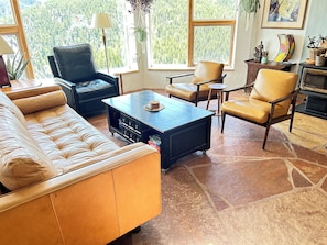 Smart TV, DVD player, books, music library