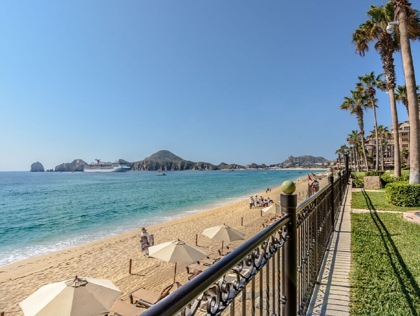 On the beach, sun loungers, beach towels