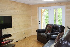 Televisión, chimenea, reproductor de DVD y videoteca 