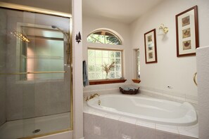 Combined shower/tub, jetted tub, hair dryer, towels - A Beautiful, Dog Friendly, Mountain Getaway perfect for multiple families (Camp Connell)