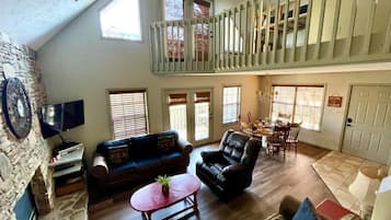 Smart TV, fireplace, video games, DVD player